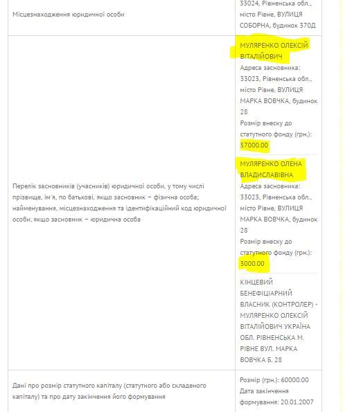 Відомості з ЄДР ТзОВ "Сталь-М", на внесені в декларацію