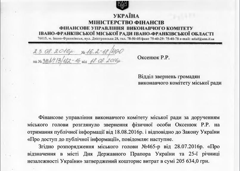 у скільки обійшлося святкування дня Незалежності для Івано-Франківська
