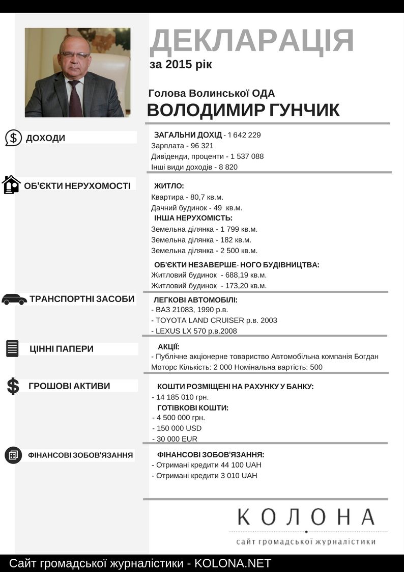 Електронна декларація Володимира Гунчика